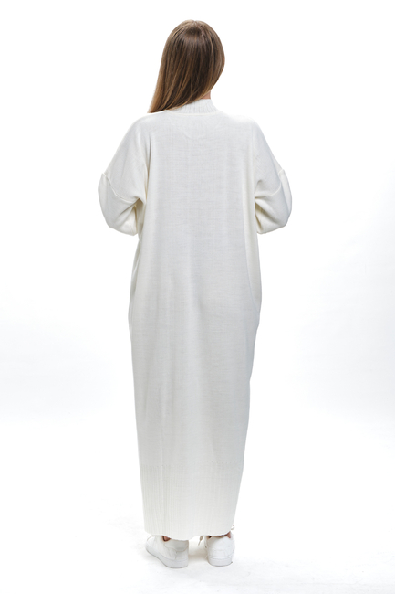 Beyaz Pike Örgü Triko Elbise - 3409 - Thumbnail
