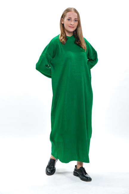 Yeşil Pike Örgü Triko Elbise - 3409 - Thumbnail